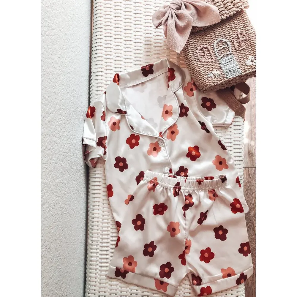 Covered In Flowers Boho Blooming Floral Silky Pajama Lounge Set 4T